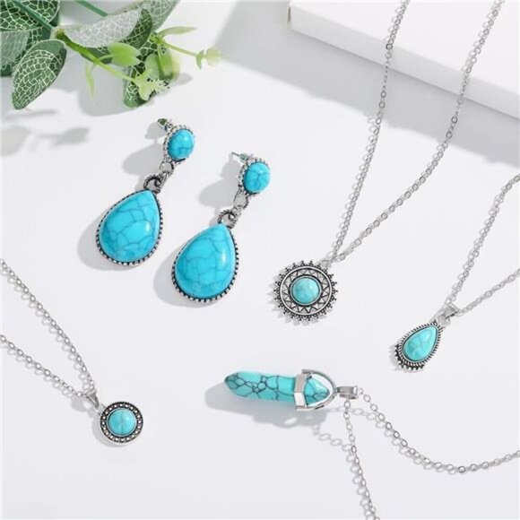 Bohemian Turquoise Jewelry Set – 13-Piece Silver Collection- Western Jewelry - Picture 4 of 7